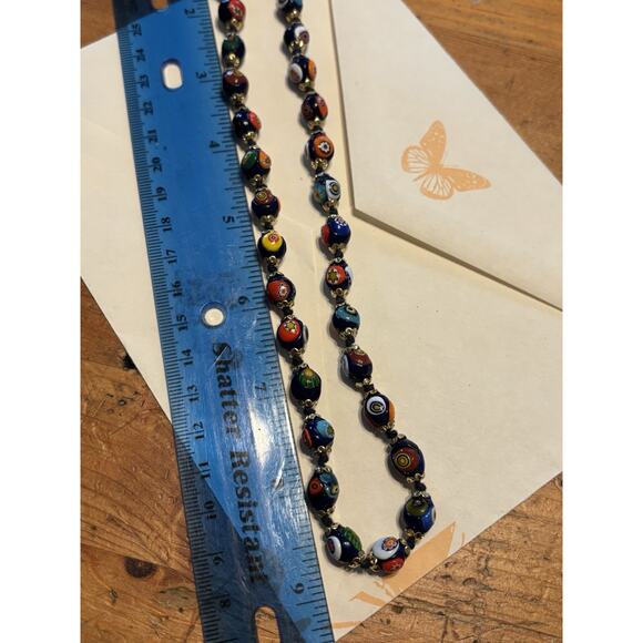 Vintage Italian Millefiori Necklace 17” Colorful Glass Beads Hand Knotted Choker - Picture 7 of 7